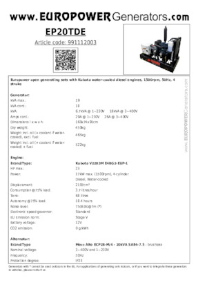 Generatori diesel Europower EP20TDE (MA)