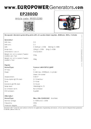 Generatori diesel Europower EP2800D (MA)
