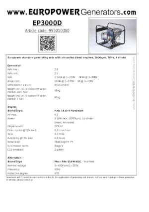 Generatori diesel Europower EP3000D (MA)