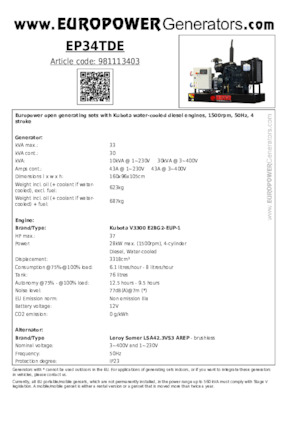 Generatori diesel Europower EP34TDE (LS)