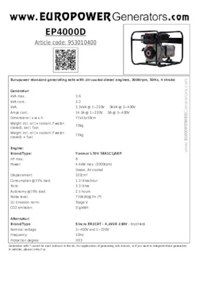 Generatori diesel Europower EP4000D (S)