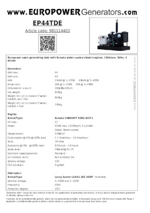 Generatori diesel Europower EP44TDE (LS)