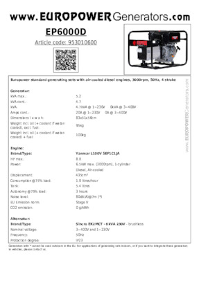 Generatori diesel Europower EP6000D (S)
