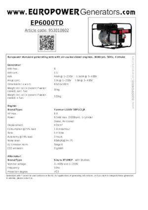Generatori diesel Europower EP6000TD (S)