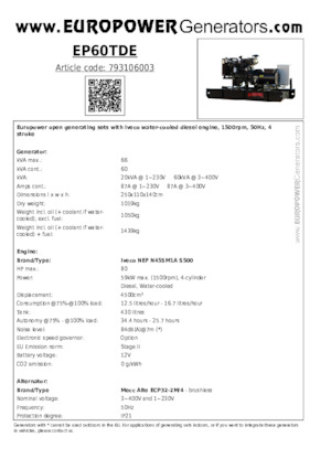 Generatori diesel Europower EP60TDE (MA)