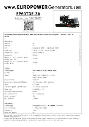 Generatori diesel Europower EP60TDE-3A (LS)