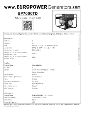 Generatori diesel Europower EP7000TD (S)