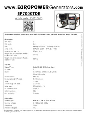 Generatori diesel Europower EP7000TDE (S)