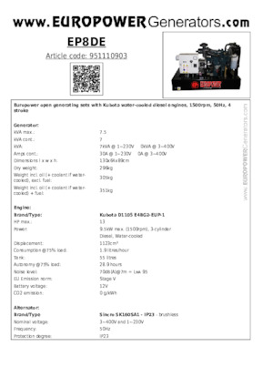 Generatori diesel Europower EP8DE (S)