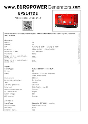 Generatori diesel Europower EPS14TDE (MA)