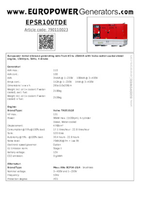 Generatori diesel Europower EPSR100TDE (MA)