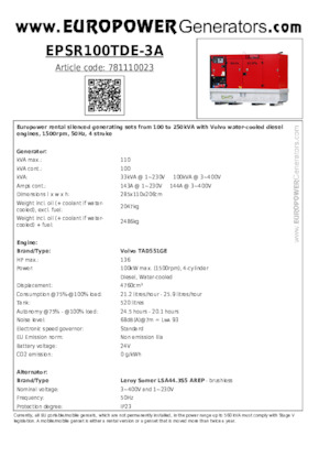 Generatori diesel Europower EPSR100TDE-3A (LS)