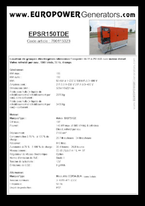 Generatori diesel Europower EPSR150TDE (MA)