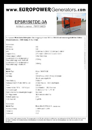 Generatori diesel Europower EPSR150TDE-3A (MA)