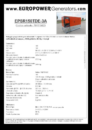 Generatori diesel Europower EPSR150TDE-3A (MA)