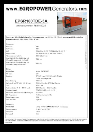 Generatori diesel Europower EPSR180TDE-3A (LS)