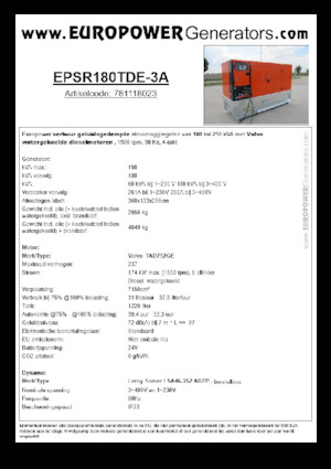 Generatori diesel Europower EPSR180TDE-3A (LS)