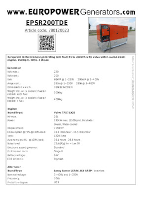 Generatori diesel Europower EPSR200TDE (LS)