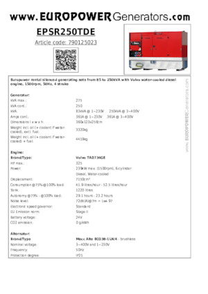 Generatori diesel Europower EPSR250TDE (MA)