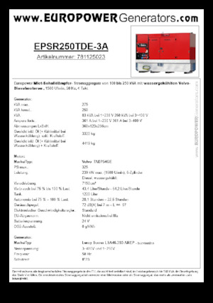Generatori diesel Europower EPSR250TDE-3A (LS)