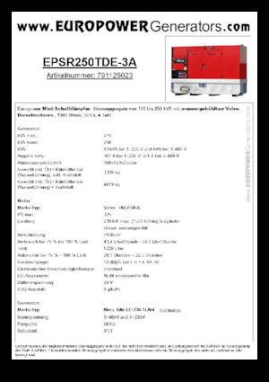 Generatori diesel Europower EPSR250TDE-3A (MA)