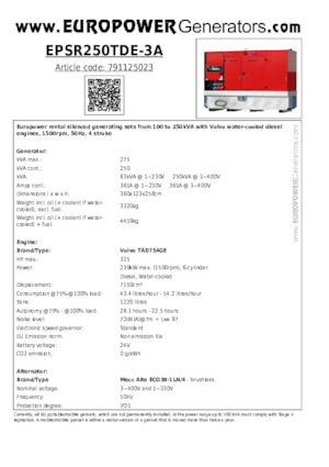 Generatori diesel Europower EPSR250TDE-3A (MA)