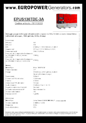 Generatori diesel Europower EPUS130TDE-3A (LS)