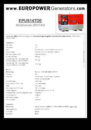 Generatori diesel Europower EPUS14TDE (LS)