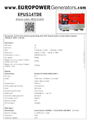 Generatori diesel Europower EPUS14TDE (LS)