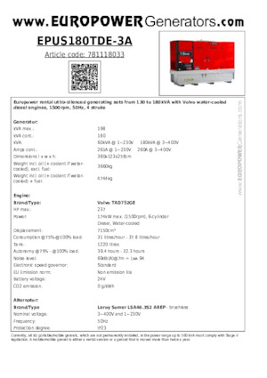 Generatori diesel Europower EPUS180TDE-3A (LS)