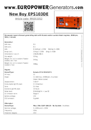 Generatori diesel Europower New Boy EPS103DE (MA)
