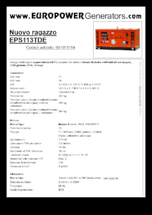 Generatori diesel Europower New Boy EPS113TDE (S)