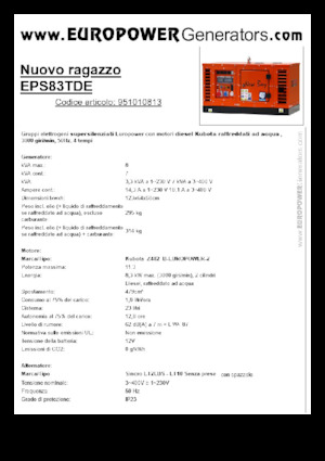 Generatori diesel Europower New Boy EPS83TDE (S)