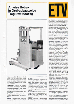 Carrelli elevatori retrattili elettrici Jungheinrich Retrak ETM/ETV 10