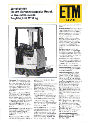 Carrelli elevatori retrattili elettrici Jungheinrich Retrak ETM/ETV 12