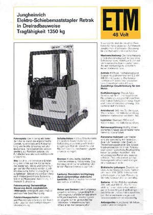 Carrelli elevatori retrattili elettrici Jungheinrich Retrak ETM/ETV 13,5