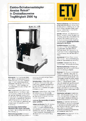 Carrelli elevatori retrattili elettrici Jungheinrich Retrak ETM/ETV 25