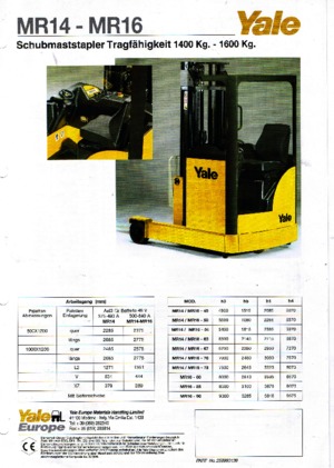 Carrelli elevatori retrattili elettrici Yale MR 14