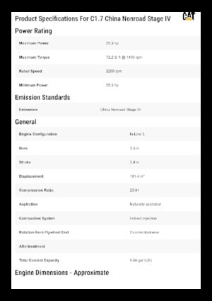 Motori Caterpillar C1.7 China Nonroad Stage IV