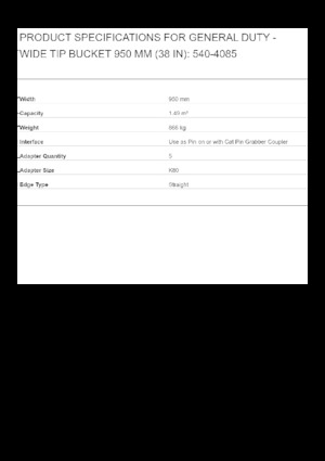 Benne per escavatori Caterpillar 950 MM