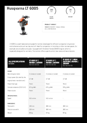 Costipatori Diesel e Benzina Husqvarna LT 6005
