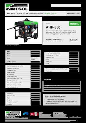 Generatori a benzina INMESOL AHR-850-E