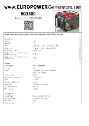 Generatori a benzina Europower EG3600