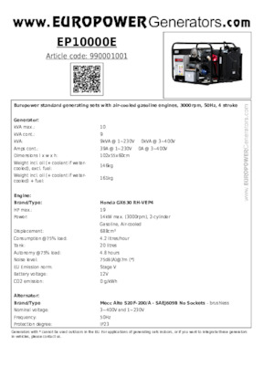 Generatori a benzina Europower EP10000E (MA)
