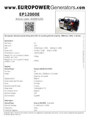 Generatori a benzina Europower EP12000E (S)