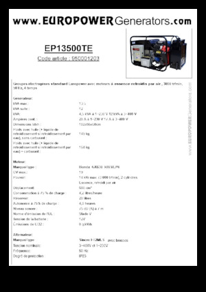 Generatori a benzina Europower EP13500TE (S)
