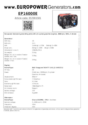 Generatori a benzina Europower EP16000E (S)