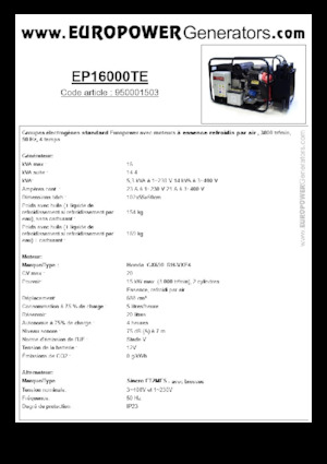 Generatori a benzina Europower EP16000TE (S)