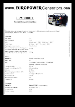 Generatori a benzina Europower EP16000TE (S)