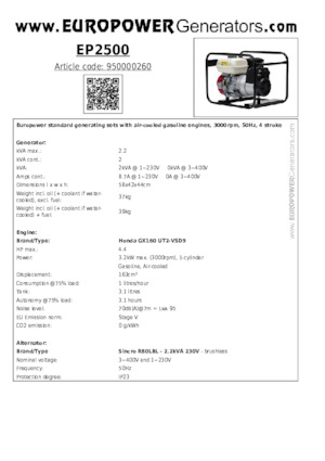 Generatori a benzina Europower EP2500 (S)